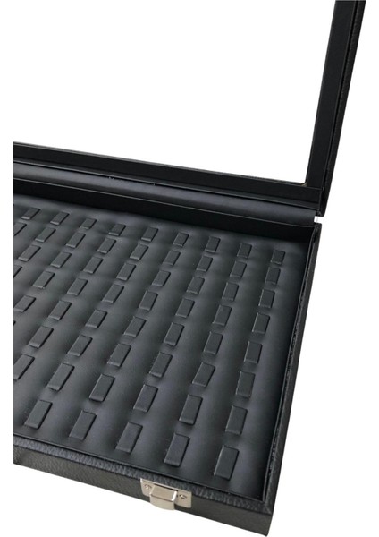 Camlı Kapaklı Tırnaklı Yuzuk-Takı Tablası Siyah Deri / Içi Siyah ( 88 Tırnaklı) fiyatları