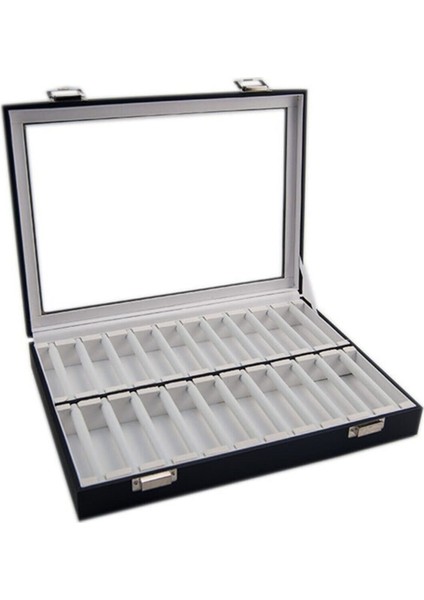 Camlı Kapaklı Çubuk Alyans Tablası Siyah /beyaz Içi Deri