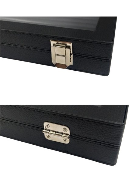 Camlı Kapaklı 20 Bölmeli Takı Tablası Siyah /siyah Içi Deri fiyatları