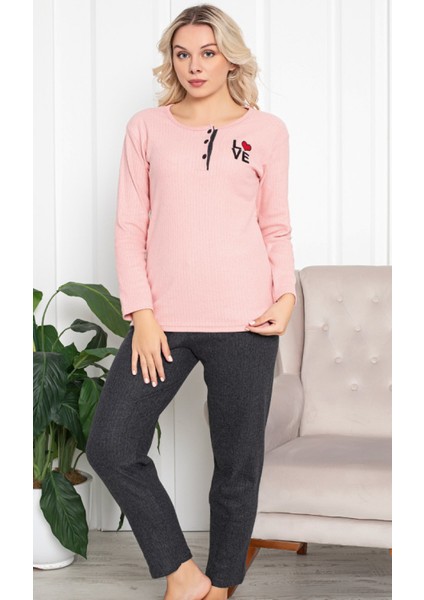 Kışlık Sıcak Tutan Love Nakışlı Pijama Takımı