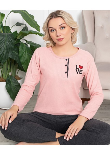 Kışlık Sıcak Tutan Love Nakışlı Pijama Takımı