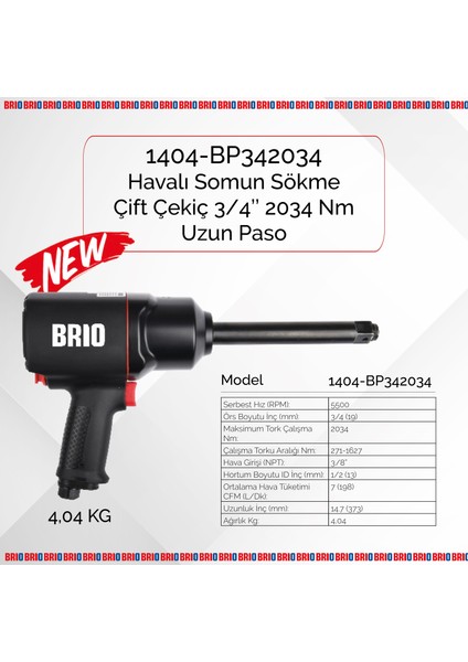 Havalı Somun Sökme 1'' Uzun Paso 2034 Nm Çift Çekiç 4,42 Kg fiyatları