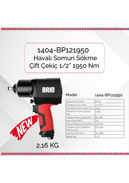 Havalı Somun Sökme 1/2 1950 Nm Çift Çekiç 2,16 Kg
