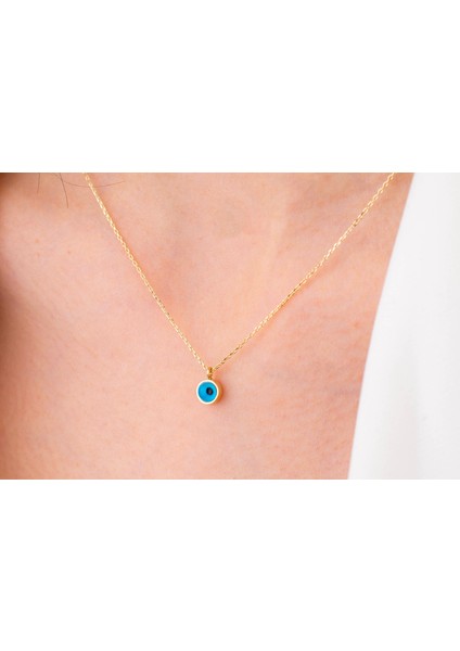 Minimal Nazar Boncuklu Göz Kolye 14 Ayar Altın