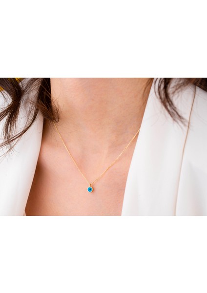 Minimal Nazar Boncuklu Göz Kolye 14 Ayar Altın modelleri