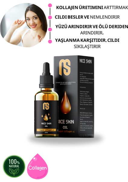 Doğal Kolajen Özü ile Cildi Aydınlatmaya ve Sıkılaştırmaya Çalışan Doğal Bir Yağ 20ML
