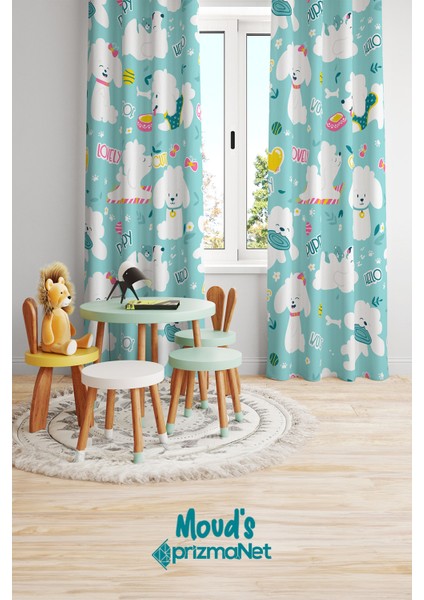 Tatlı Köpek Desenli Baskılı Çocuk ve Bebek Odası Fon Perde 2 Kanat - Prd-25 fiyatları