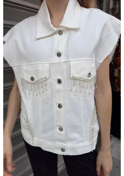 Kadın Tasarım Taşlı Kot Ceket