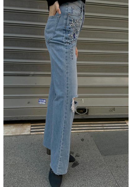 Kadın Tasarım Taşlı Işlemeli Jeans indirimleri