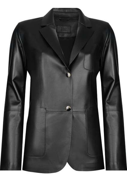 Angelea Siyah Kadın Blazer Deri Ceket