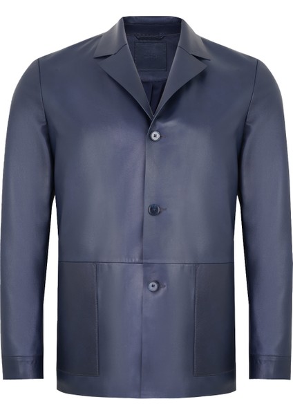 Auburn Mavi Erkek Deri Blazer Ceket