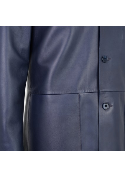 Auburn Mavi Erkek Deri Blazer Ceket