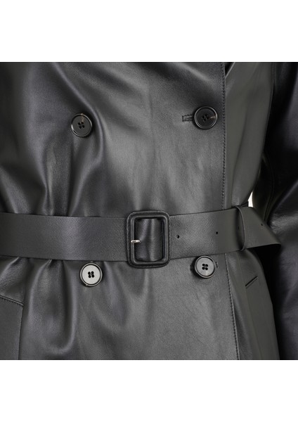 Annily Siyah Kadın Deri Trençkot modelleri