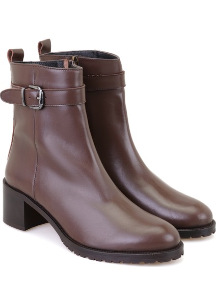 Cosa Kahve Kadın Fermuarlı Topuklu Deri Bot