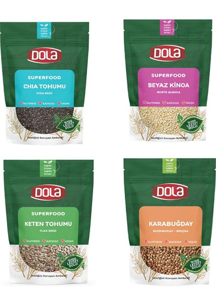 Glutensiz Tohum Chia Tohumu Keten Tohumu Beyaz Kinoa Karabuğday 4 x 400 gr