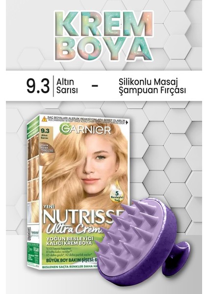 Garnier Nutrisse Kalıcı Krem Saç Boyası 9.3 Altın Sarısı ve Şampuan Fırçası Mor