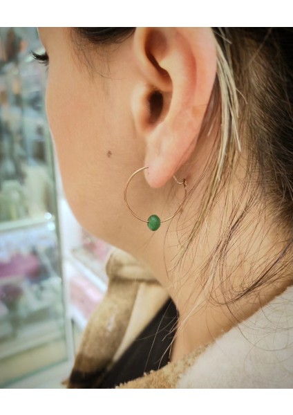 Zümrüt Taşlı Rose Halka Gümüş Küpe