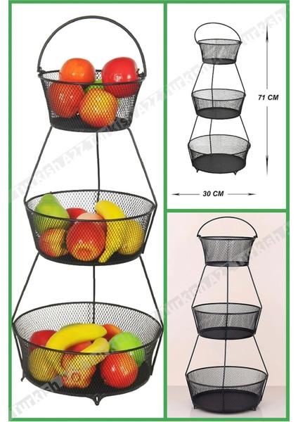 3 Katlı Siyah Renk Patates Soğanlık ve Meyve Sebze Sepeti