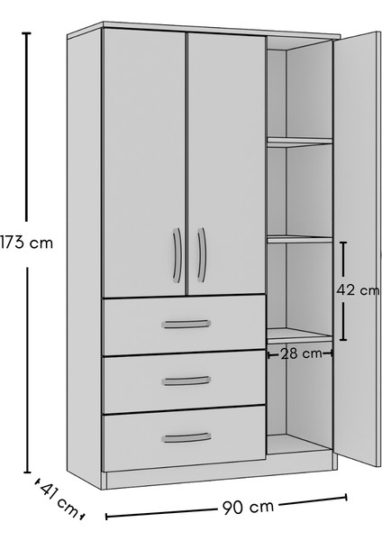 Gm 302-S Ece Lüx 3 Kapı 3 Çekmeceli Sonomo Gardırop