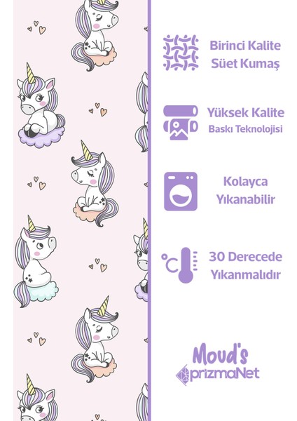 Uykucu Unicorn Desenli Baskılı Bebek ve Çocuk Odası Fon Perde 2 Kanat - Prd-31