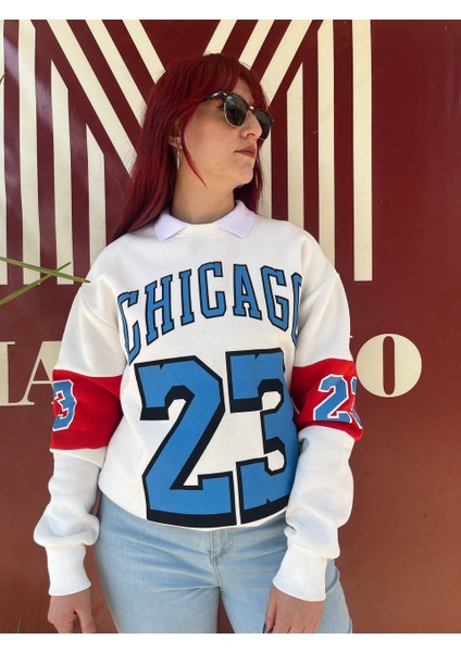 Unısex Oversize Şardonlu Chicago 23 Baskılı Sweat