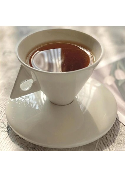 B Bej Piramit Kahve Kupa ve Tabak Seti Latte Cappuccino Sütlü Kahve Fincan ve Tabak Seti (Yurt Dışından)