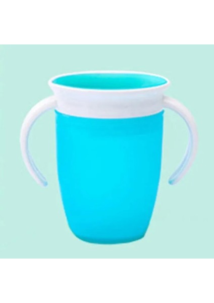 Sky Blue 240ML 360° Dönebilen Bebek Öğrenme Içme Suyu Silikon Bardak Çift Saplı Kapak Çevirin Sızdırmaz Çocuk Su Bardağı Su Isıtıcısı (Yurt Dışından)