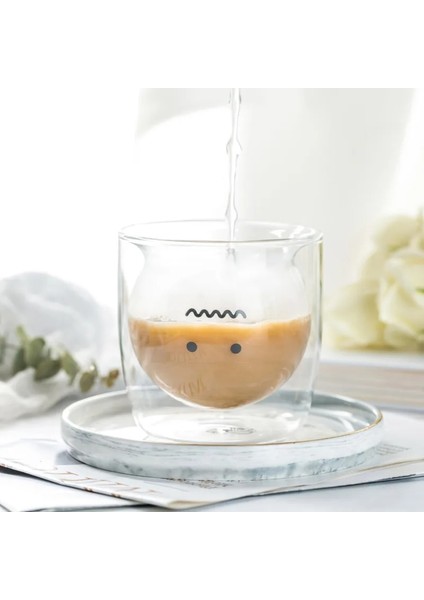 Tavuk 201 300ML Novlety 270ML Çift Katmanlı Kahve Fincanı Yüksek Borosilikat Cam Soğuk Içecek Bardağı Sıcak Içecek Bardağı Sevimli Kedi Ayı Süt Çay Bardağı (Yurt Dışından)