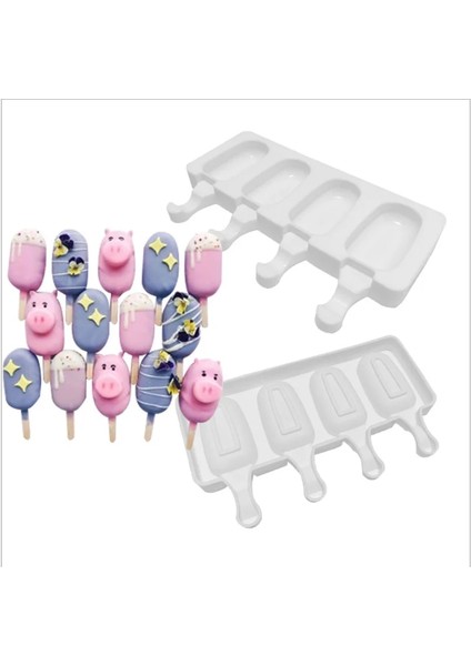 L 1 Adet 4 Hücre Silikon Dondurulmuş Dondurma Kalıp Suyu Buzlu Şeker Makinesi Çocuk Pop Kalıp Lolly Tepsi Silikon Kalıplar Kek Dekorasyon Pişirme (Yurt Dışından) modelleri