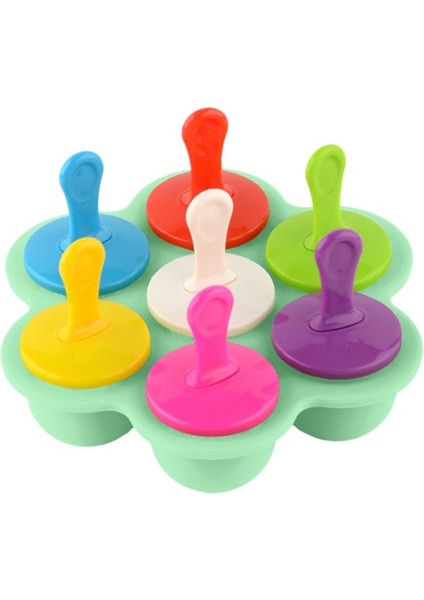 Iskandinav Yeşil 7 Delik Dondurma Buz Pops Kalıp Gıda Sınıfı Silikon Popsicle Kalıp Buz Yapım Makinesi Bebek Maması Takviyesi Araçları Meyve Sarsıntı Aksesuarları (Yurt Dışından)