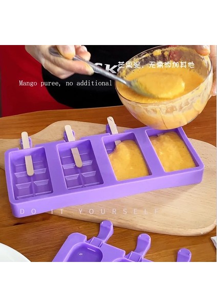 Küçük Oval 4 Hücre Silikon Dondurma Kalıp Suyu Buzlu Şeker Makinesi Çocuk Kalıp Lolly Tepsi Silikon Kalıplar Kek Dekorasyon Pişirme (Yurt Dışından)