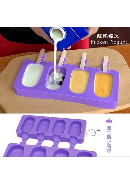 Küçük Oval 4 Hücre Silikon Dondurma Kalıp Suyu Buzlu Şeker Makinesi Çocuk Kalıp Lolly Tepsi Silikon Kalıplar Kek Dekorasyon Pişirme (Yurt Dışından)