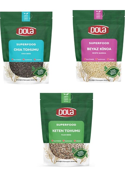 Glutensiz Tohum Seti, Chia Tohumu, Keten Tohumu, Beyaz Kinoa Tohumu 400 gr x 3