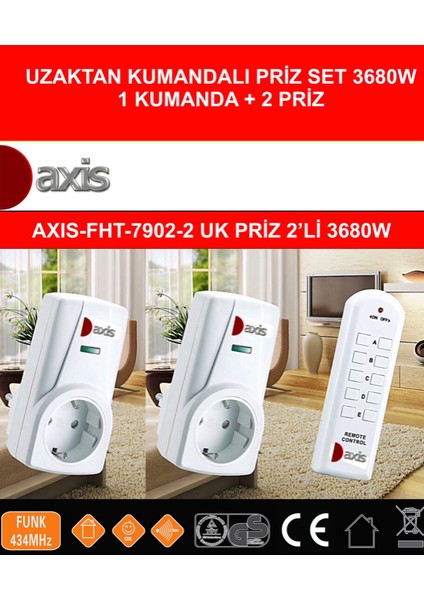 Axıs Ikili Uzaktan Kumandalı Priz Set 3680 W