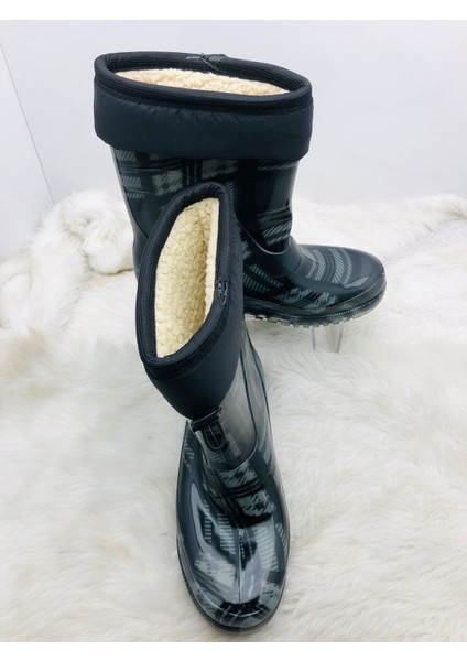 Çiğdem Içi Tüylü Siyah-Gri Kareli Lastik Çizme - Siyah Gri - 38 - ST01597-SİYAH Gri-38 fiyatları