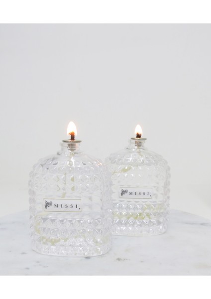 2li Vanilya Sandal Kokulu Oval Kristal Cam Şişe Kandil Seti ( 2X100 Ml)