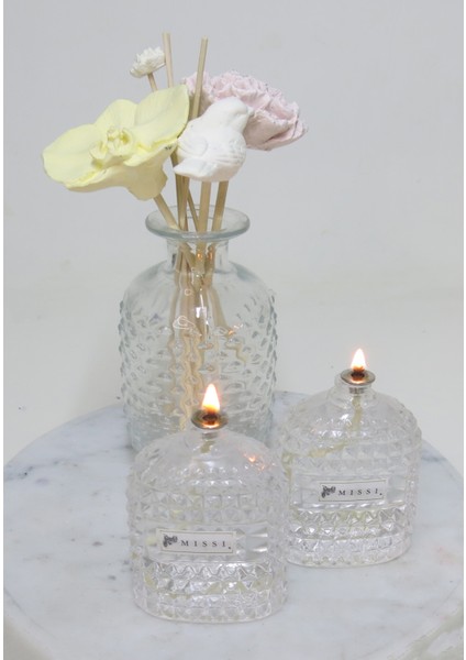 2li Vanilya Sandal Kokulu Oval Kristal Cam Şişe Kandil Seti ( 2X100 Ml)