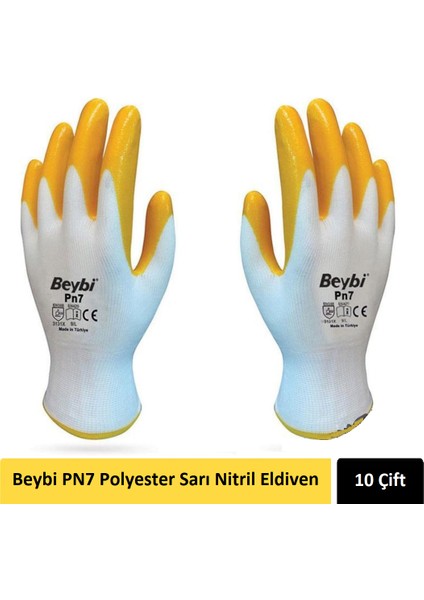 Pn7 Montajcı Polyester Sarı Nitril Eldiveni 10 Çift No:9