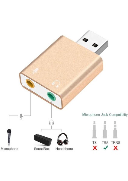 USB Harici 7.1 Stereo Ses kartı kulaklık mikrofon girişli gold