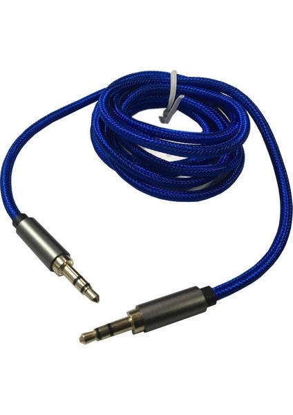 Aux kablo 3.5mm gold stereo örgülü  aux ses kablosu 1.5m mavi