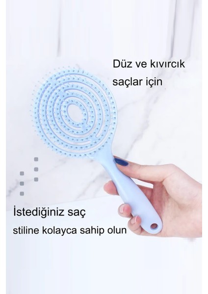 Lolipop Tarak 3 Boyutlu Saç Açma Tarama Fırçası Kuaför Tarak Fırça Saç Açma Mavi XLT862