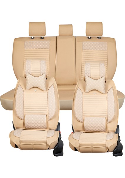 kia Ceed Eski Uyumlu Yarı Deri Oto Koltuk Kılıfı Tam Takım 5li Set (Elite Seri) Bej