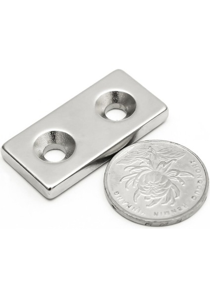 Köşeli Neodyum Mıknatıs 40X20X5 mm Delik Çapı D10/D5MM - Çift Havşa Delikli - Vidalamaya Uygun fiyatları