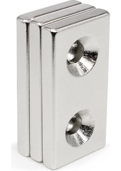 Köşeli Neodyum Mıknatıs 40X20X5 mm Delik Çapı D10/D5MM - Çift Havşa Delikli - Vidalamaya Uygun