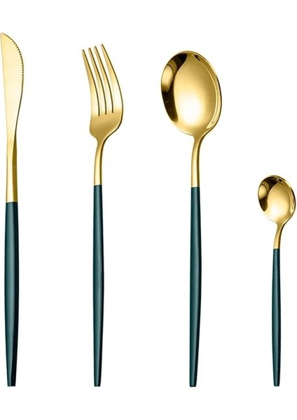 Yeşil Altın 4 Adet Siyah Altın Sofra Paslanmaz Çelik Çatal Bıçak Kaşık Seti Bıçak Çatal Çay Kaşığı Batı Restoran Akşam Yemeği Yemek Takımı Gümüş Hediyeler (Yurt Dışından)
