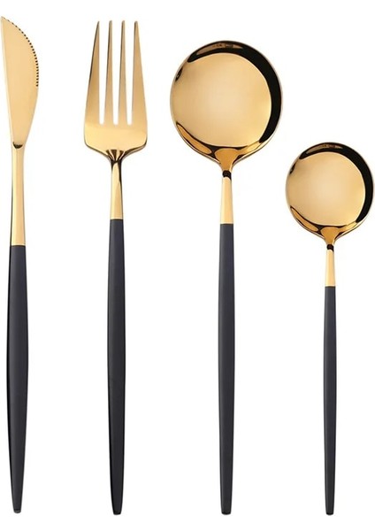 Yeşil Altın 4 Adet Siyah Altın Sofra Paslanmaz Çelik Çatal Bıçak Kaşık Seti Bıçak Çatal Çay Kaşığı Batı Restoran Akşam Yemeği Yemek Takımı Gümüş Hediyeler (Yurt Dışından) fiyatları