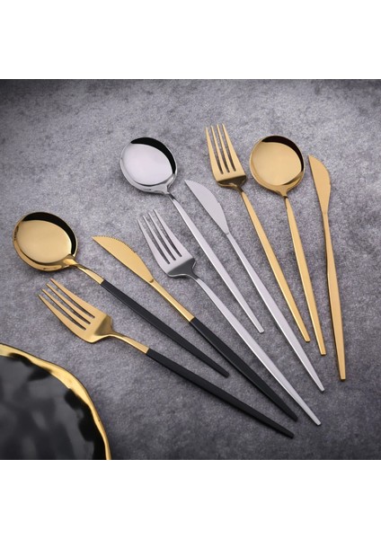 Yeşil Altın 4 Adet Siyah Altın Sofra Paslanmaz Çelik Çatal Bıçak Kaşık Seti Bıçak Çatal Çay Kaşığı Batı Restoran Akşam Yemeği Yemek Takımı Gümüş Hediyeler (Yurt Dışından) fırsatları