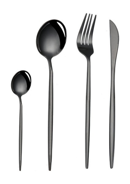 Siyah 4 Adet Siyah Altın Sofra Paslanmaz Çelik Çatal Bıçak Kaşık Seti Bıçak Çatal Çay Kaşığı Batı Restoran Akşam Yemeği Yemek Takımı Gümüş Hediyeler (Yurt Dışından)
