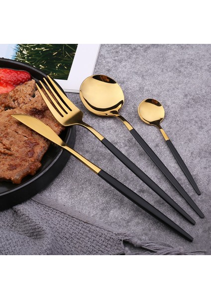 Siyah 4 Adet Siyah Altın Sofra Paslanmaz Çelik Çatal Bıçak Kaşık Seti Bıçak Çatal Çay Kaşığı Batı Restoran Akşam Yemeği Yemek Takımı Gümüş Hediyeler (Yurt Dışından) modelleri