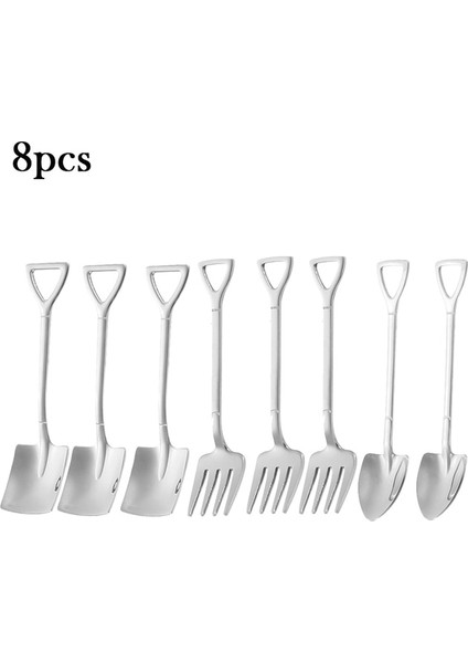 3FROKES5SPOONSI 1/4/8/adet Kürek Kaşık Paslanmaz Çelik Çay Kaşığı Yaratıcı Kahve Kaşığı Dondurma Tatlı Kepçe Sofra Çatal Bıçak Kaşık Seti (Yurt Dışından)